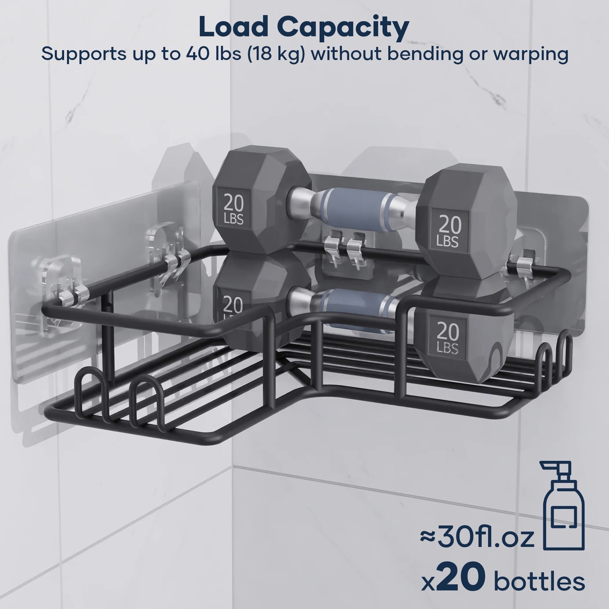 Corner Shower Caddy, 2-Pack No Drill Adhesive Organizer with Soap Dish, Space-Saving Bathroom/Kitchen Storage Shelf for Shower Corner (90° Angle Only)