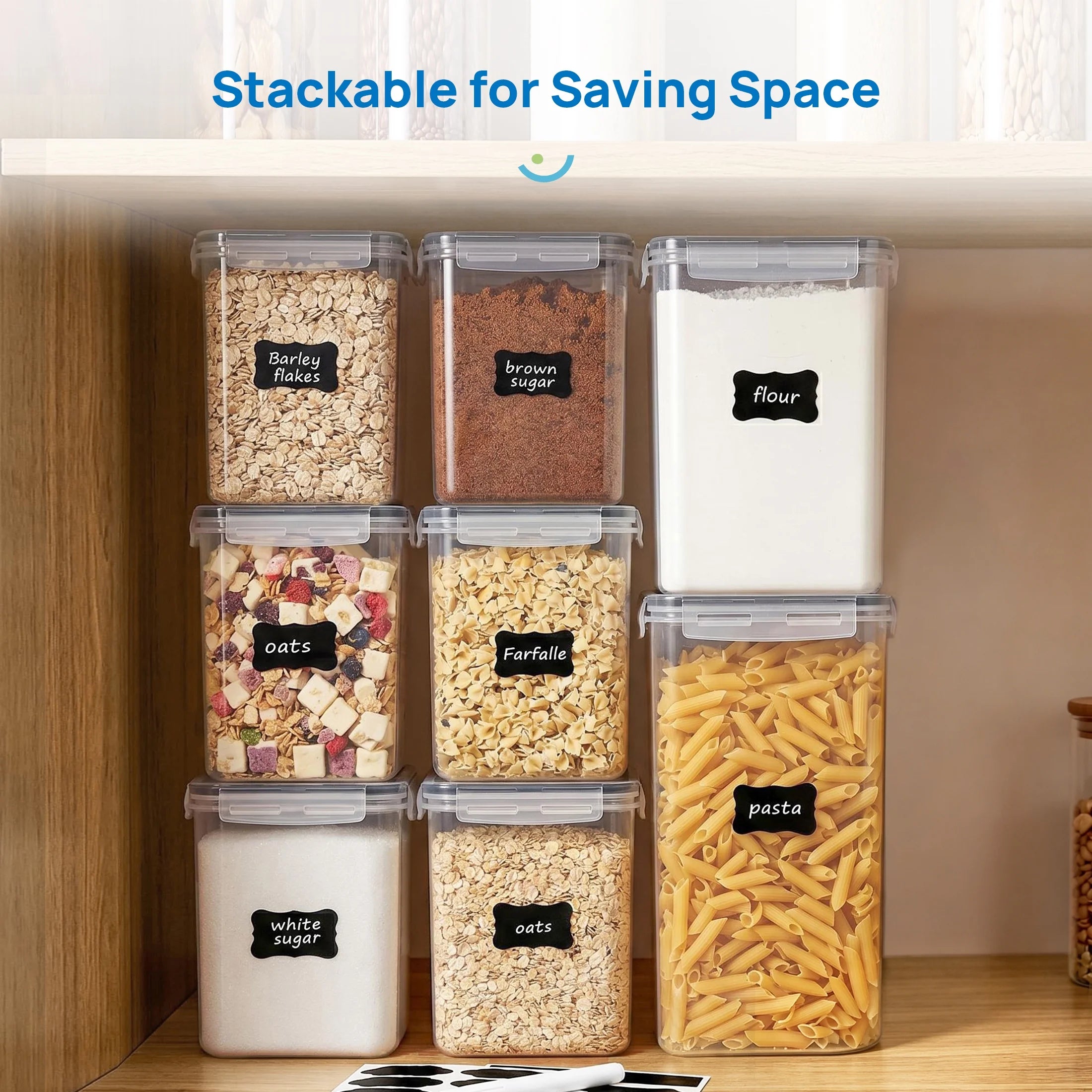8 Pcs Large Airtight Food Storage Containers,  Flour Canisters, for Kitchen Organization