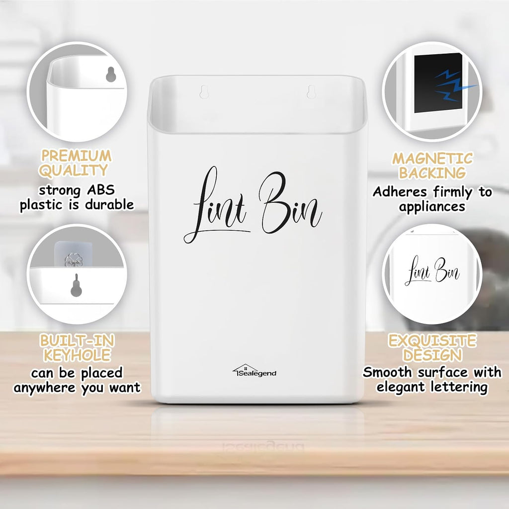 Magnetic Lint Bin Lint Trash Can for Laundry Room Organization and Storage Dryer Lint Bin Decor Wall Mounted Space-Saving, Gray White