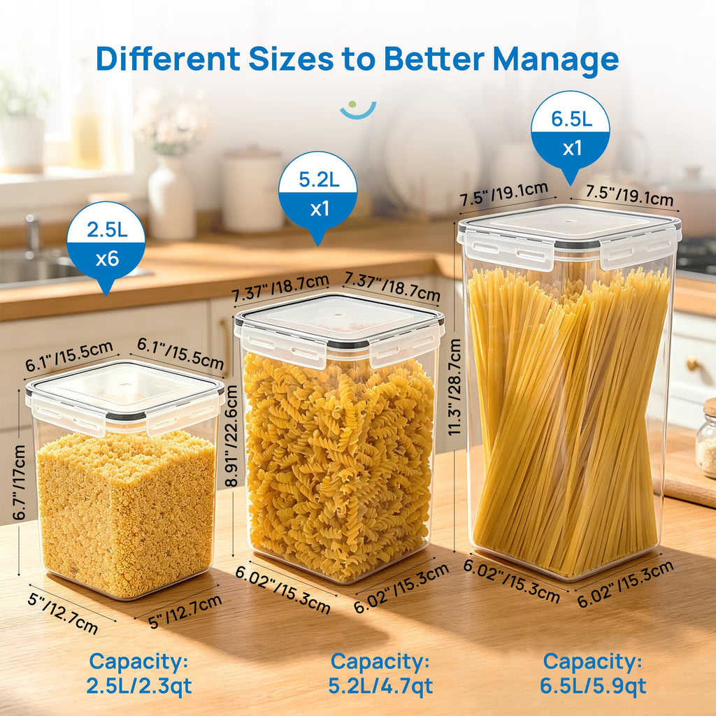 8 Pcs Large Airtight Food Storage Containers,  Flour Canisters, for Kitchen Organization