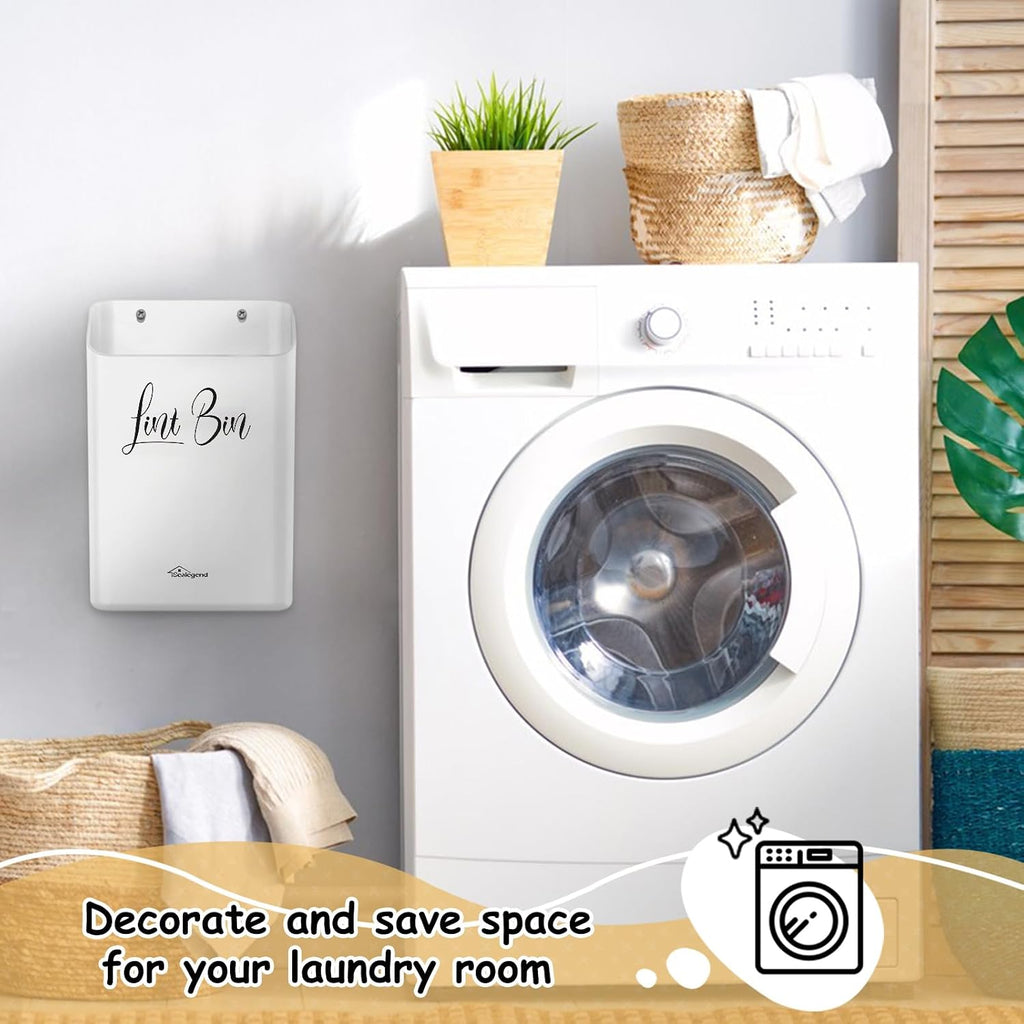 Magnetic Lint Bin Lint Trash Can for Laundry Room Organization and Storage Dryer Lint Bin Decor Wall Mounted Space-Saving, Gray White