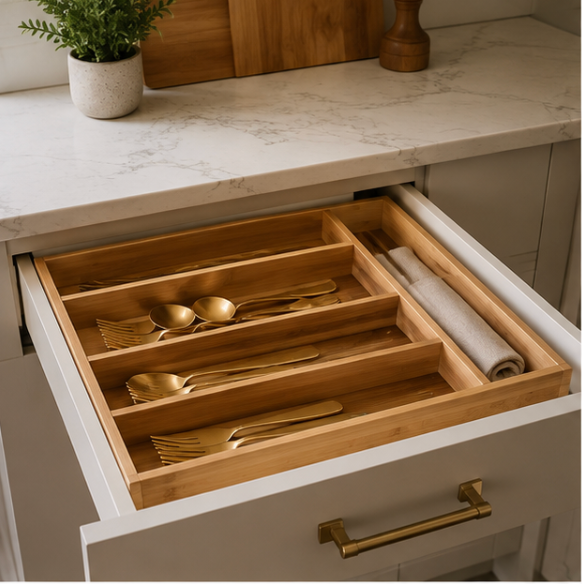 Bamboo cutlery organizer