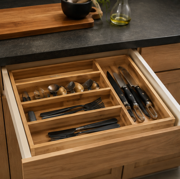 Bamboo cutlery organizer