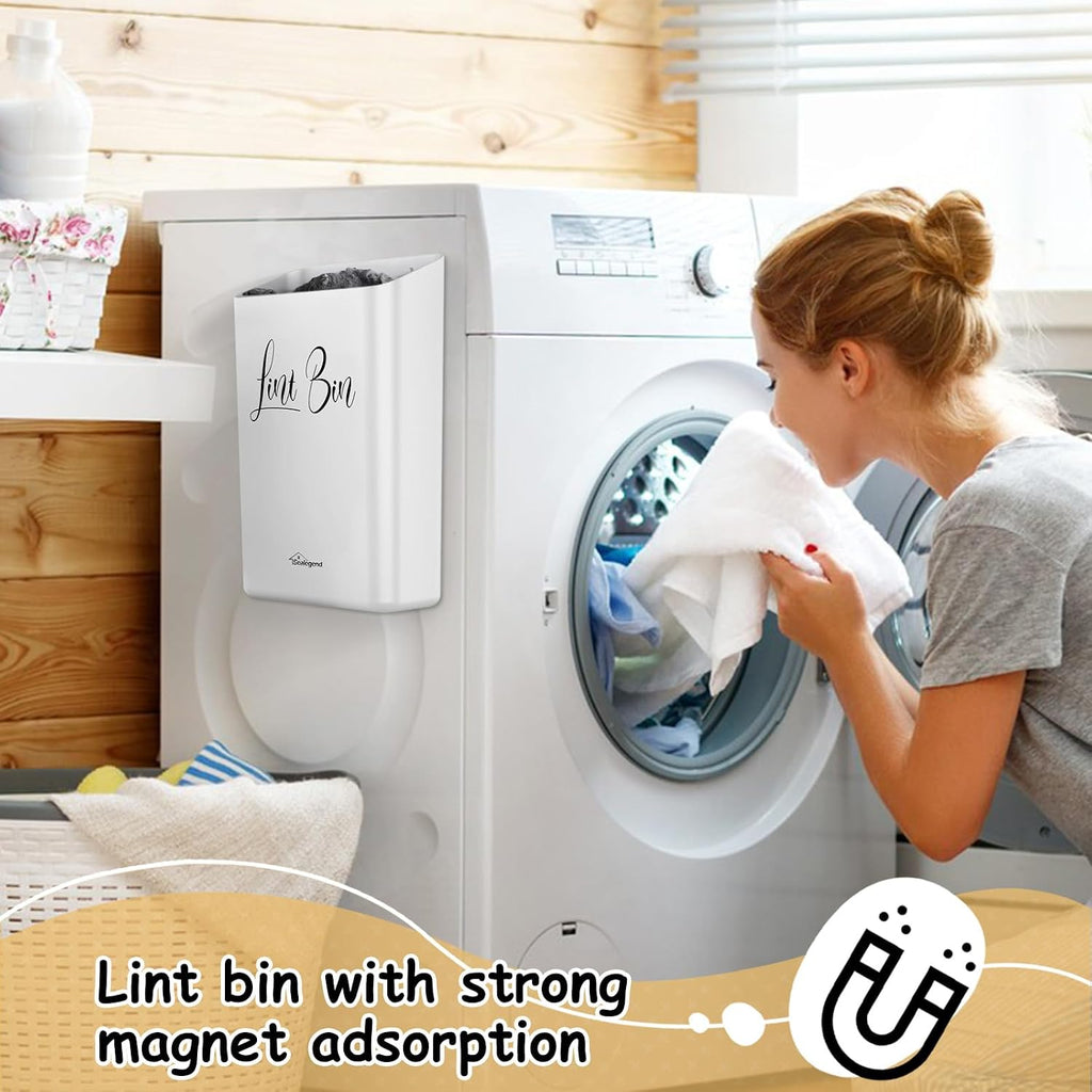 Magnetic Lint Bin Lint Trash Can for Laundry Room Organization and Storage Dryer Lint Bin Decor Wall Mounted Space-Saving, Gray White