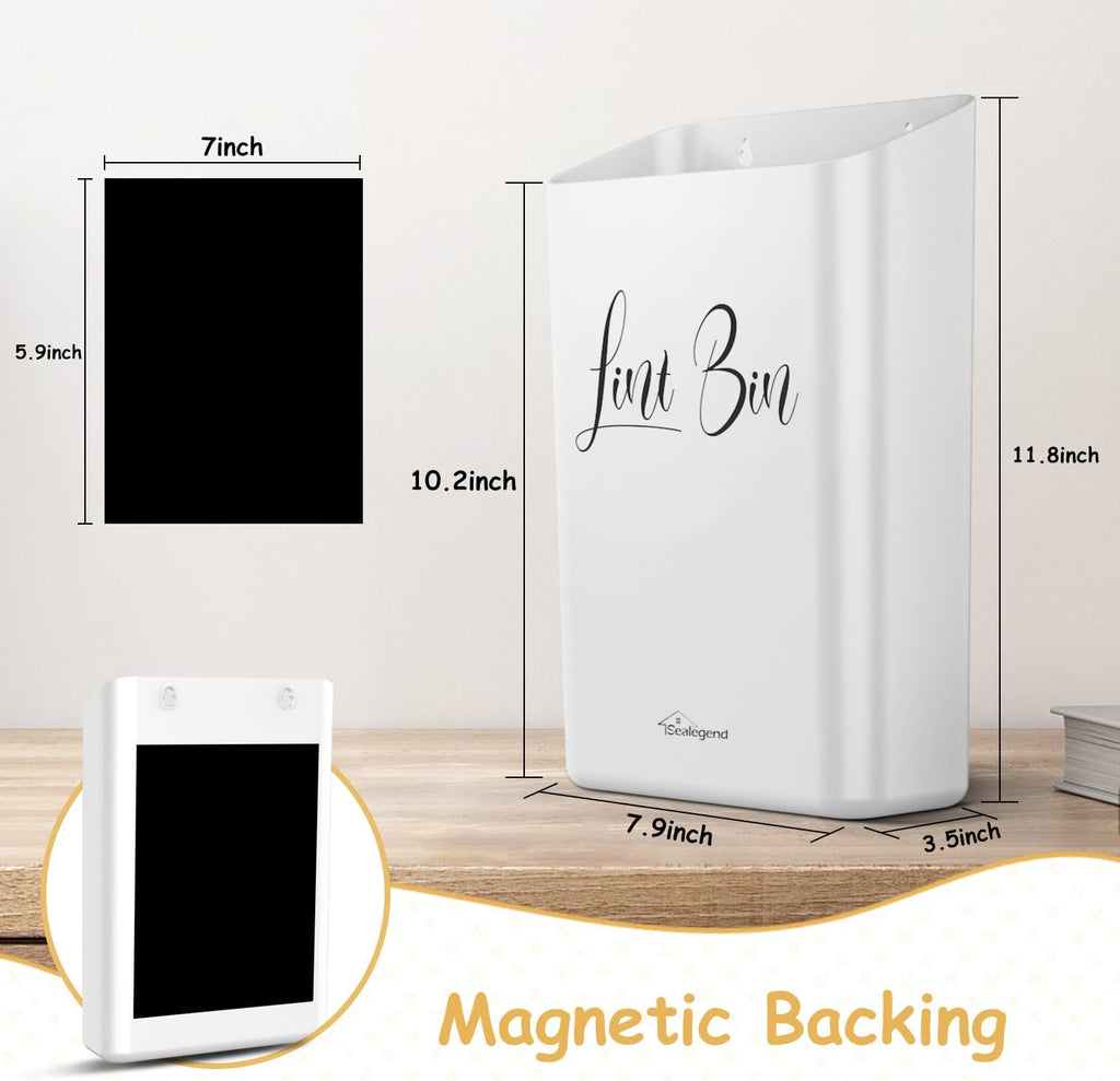 Magnetic Lint Bin Lint Trash Can for Laundry Room Organization and Storage Dryer Lint Bin Decor Wall Mounted Space-Saving, Gray White