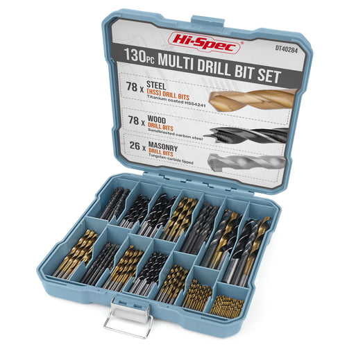 Hi-Spec 130-Piece Drill Bit Set for Wood and Concrete