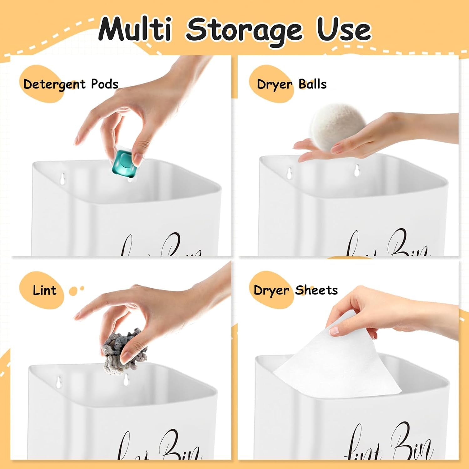 Magnetic Lint Bin Lint Trash Can for Laundry Room Organization and Storage Dryer Lint Bin Decor Wall Mounted Space-Saving, Gray White