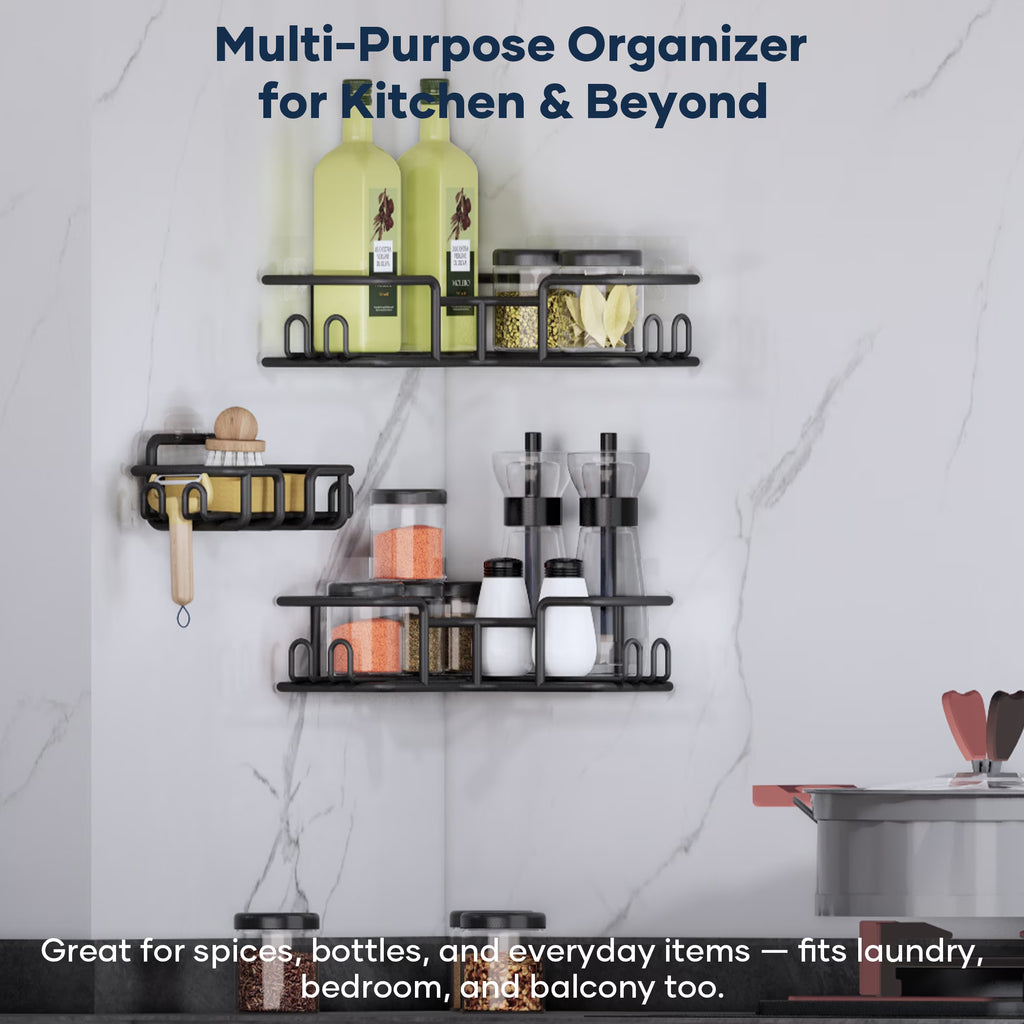 Corner Shower Caddy, 2-Pack No Drill Adhesive Organizer with Soap Dish, Space-Saving Bathroom/Kitchen Storage Shelf for Shower Corner (90° Angle Only)