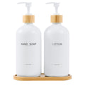 BONLONG Bathroom Soap Dispenser Set Bamboo Pumps & Tray Lotion Dispenser and Hand Soap Dispenser Bathroom Counter Decor. (White)